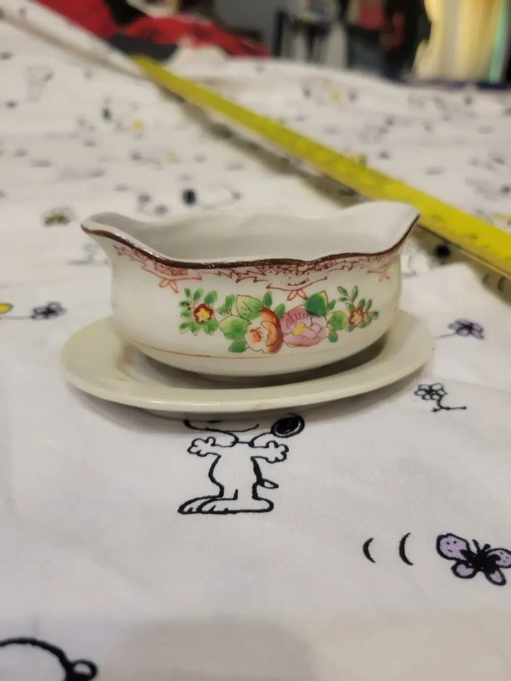 Vintage China Hand Painted Made In Japan Gravy Boat Floral Small Child Sized ?